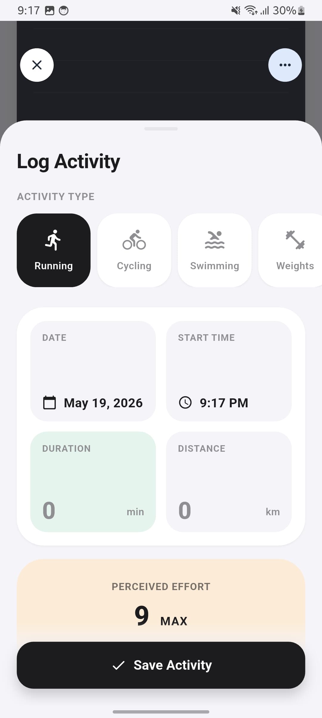 Fitness Tracker Add Activity