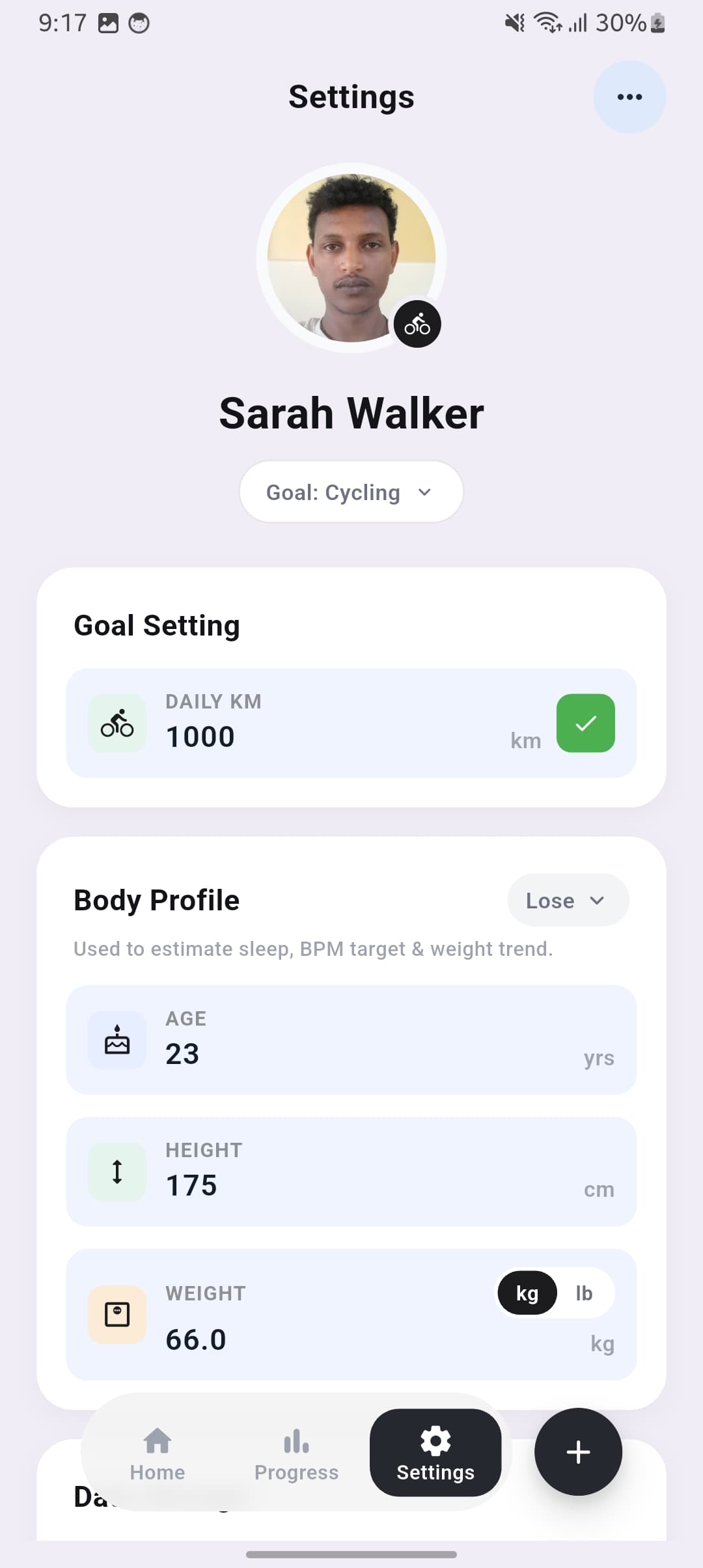 Fitness Tracker Settings